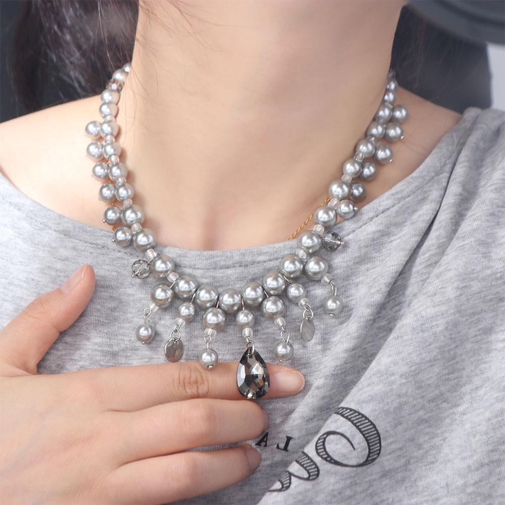 Grey Pearl Water Drop Pendant Neckchain Fashion Women's Clavicle Chain  Party