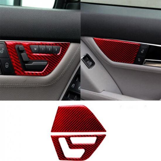 Red ABS Carbon Fiber Seat Console Button Cover Fit For Mercedes-Benz Class W204