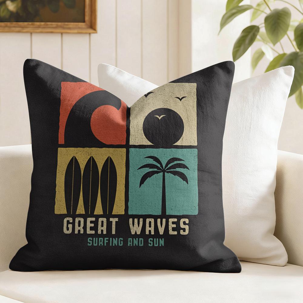 Surfing Pattern Cushion Cover Natural Linen Pillow Cover DoubleSided Print Cushion Cover for Sofa Home Decor