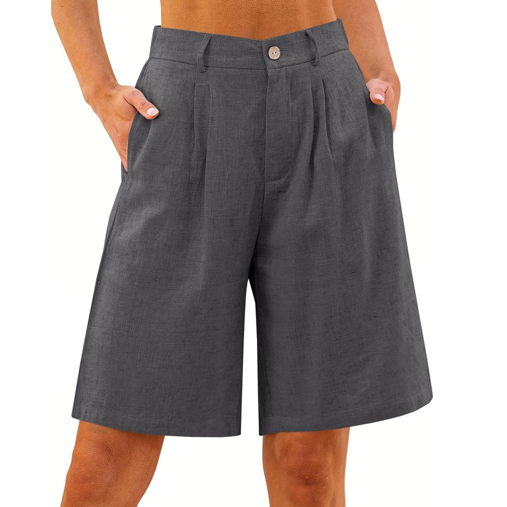 Шорты для женщин длиной до колена, нарядные, широкие, с высокой талией, женские льняные брюки, летние, повседневные