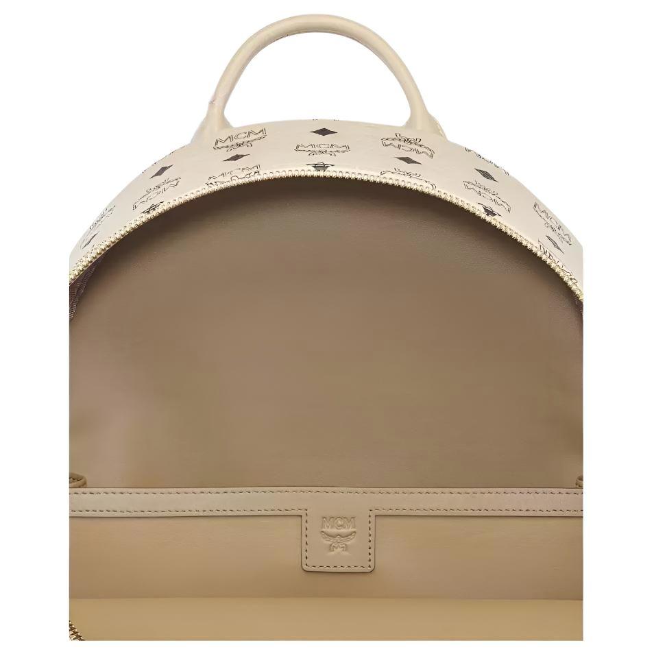 MCM Modern Unisex Style Faux Leather Backpack Medium Unisex backpack Beige MMKEAVE12IG-1