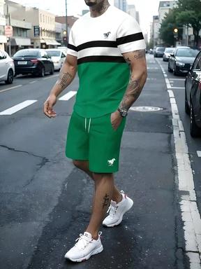 Men's Stylish Matching Color T-Shirt and Shorts Set for Casual Outings - Quick-drying and machine washable