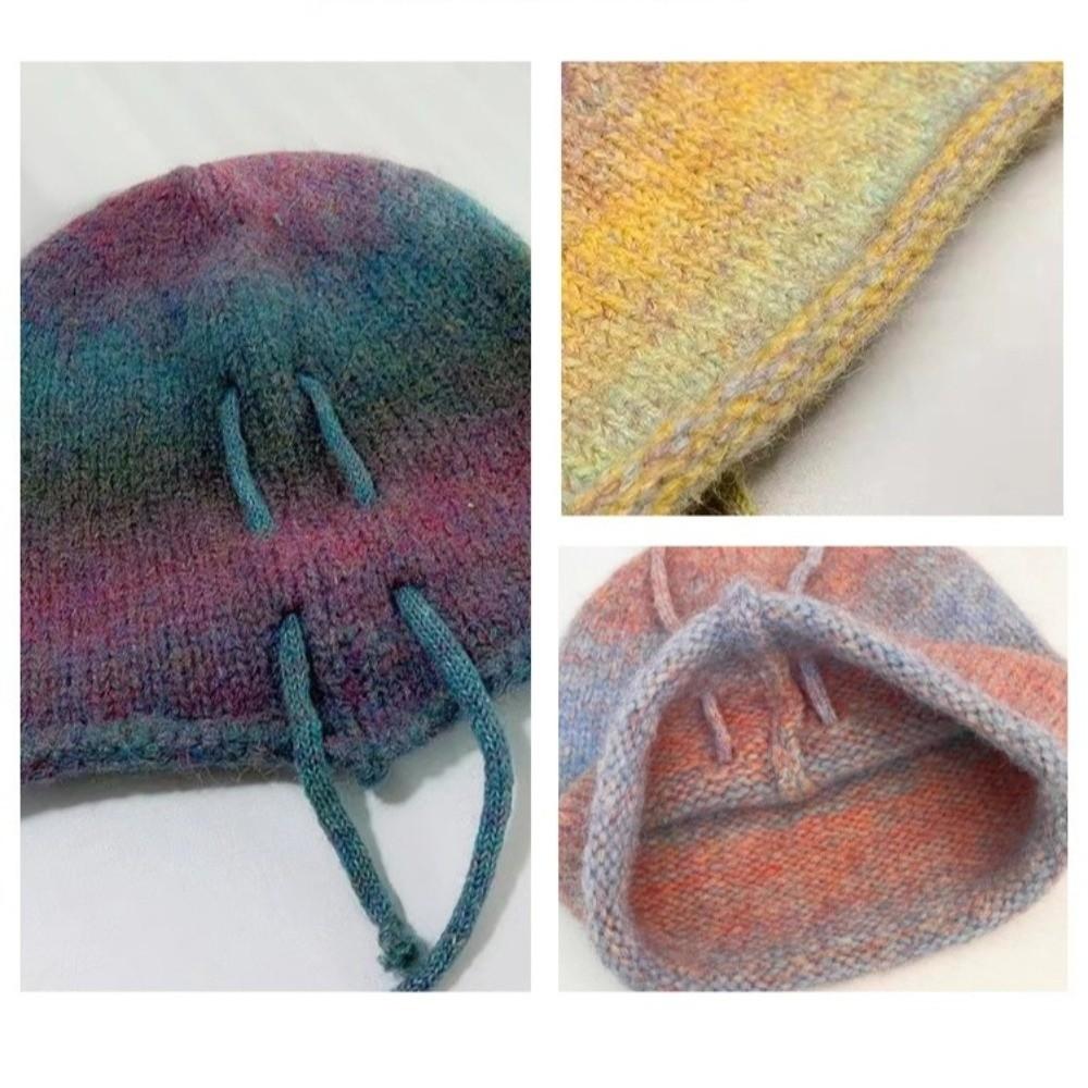 Gradient Color Bonnet Hat Knitted Drawstring Slouch Hat Fashion Beanies Skullies