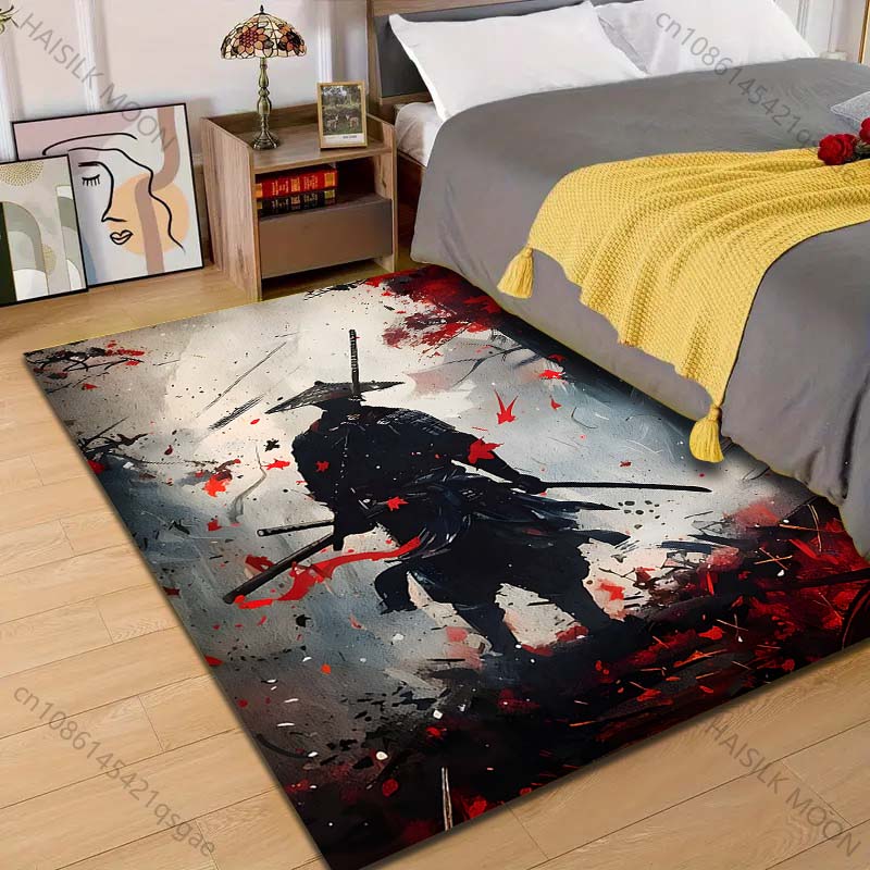 1PC Samurai with swords red leaves Print Carpet Rug for Living Room Bedroom Sofa Doormat Home Decor Non-slip Floor Mat