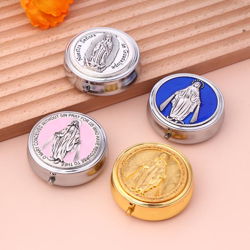 Ретро Металл Святое Причастие Святой Бенедикт Розарий Подарочные Коробки Круглый Религиозный Ювелирный Изделий Упаковочный Кейс