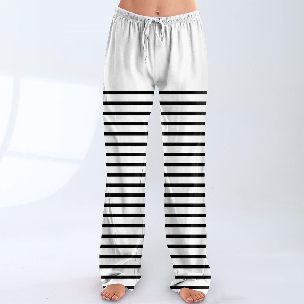 Womens Pajama Pants Sleepwear Casual Drawstring Elastic Waist Pants Comfy Straight Yoga Loose Trousers
