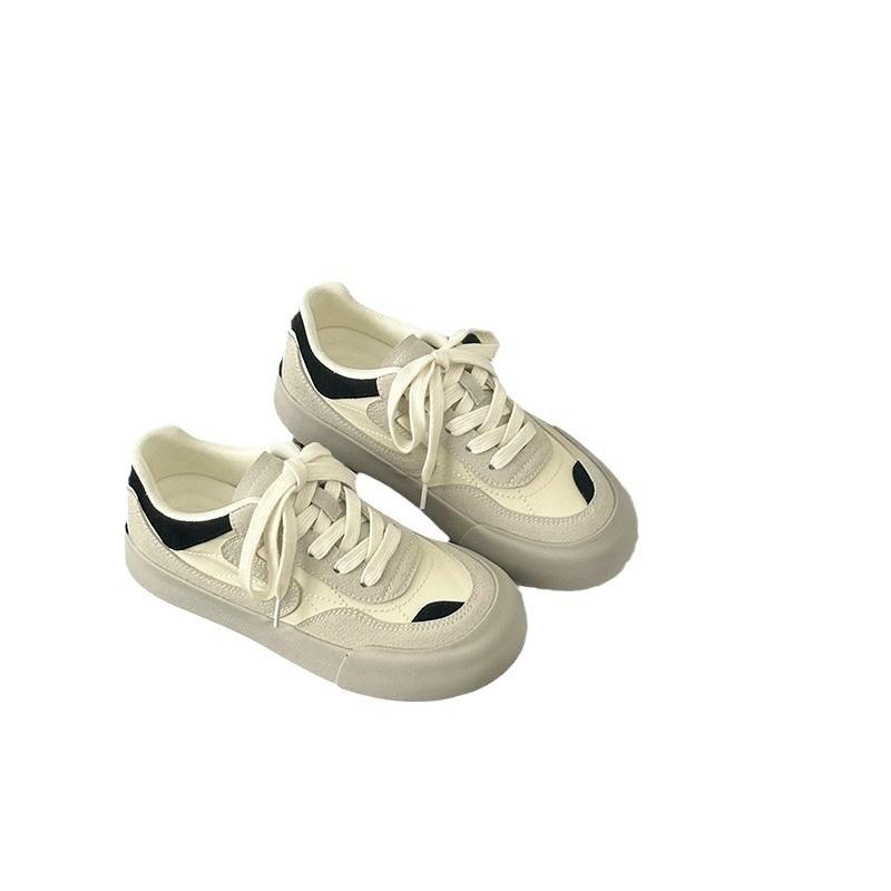 2024 Popular Niche Retro Red Thick Baseplate Shoes Women's Autumn New Hong Kong Style Fashion Round Head Casual Moral Training Shoes