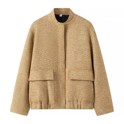 Женская мода повседневная однотонная принтованная куртка и пальто с длинным рукавом и воротником-стойкой на осень-зиму