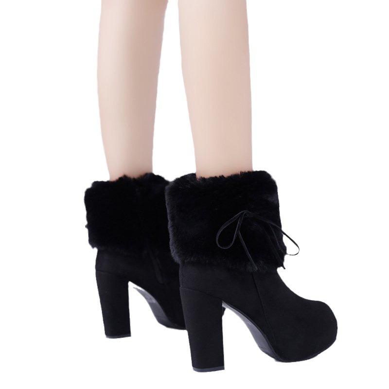 2024 Осень/Зима Новые Сапоги на толстом каблуке, повседневная мода, замша, перевернутый бархат, теплая женская обувь