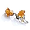 [N2209] - Silver Brooch 'Rosa Romantica' 3 Ambers (rhodium-plated) - 45x30 Mm
