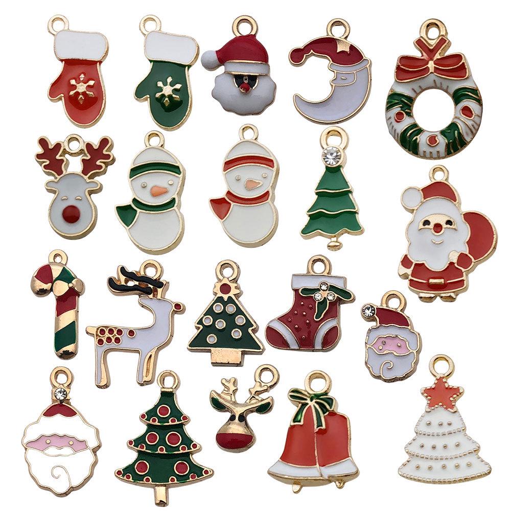 50-Piece Christmas Alloy Enamel Charms Set: Mixed Style DIY Pendants and Dangle Charms.