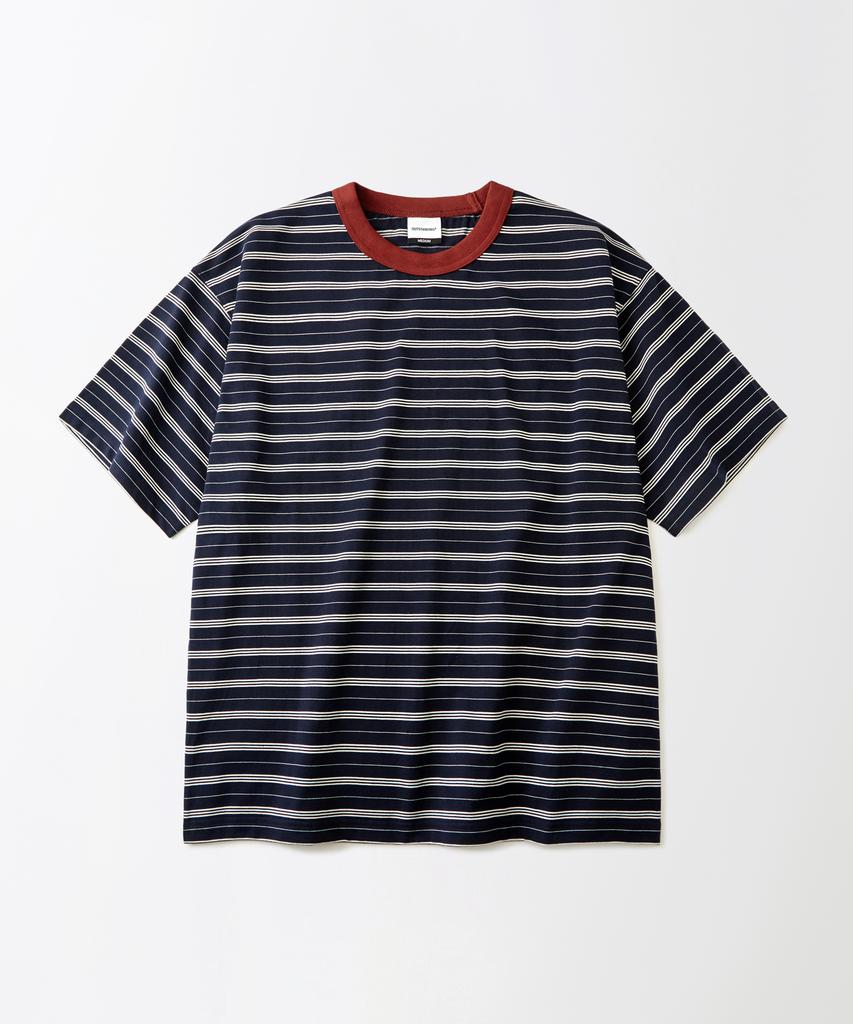 OUTSTANDING Stripe Half Sleeve Tee_Navy/Ivory