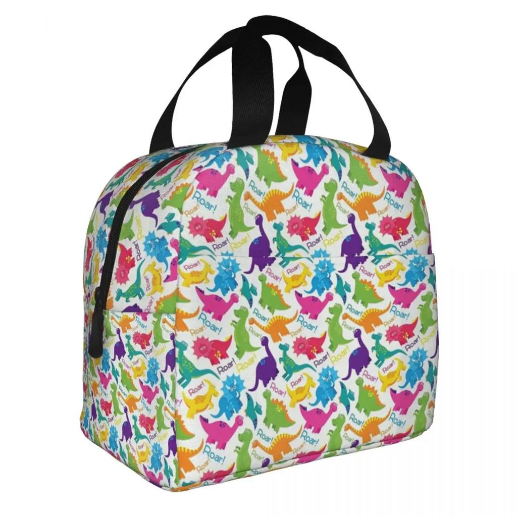 Мультяшный принт динозавра Термоизолированная сумка для ланча Женская портативная сумка-тоут для ланча для кемпинга на открытом воздухе Путешествий Многофункциональный контейнер для еды