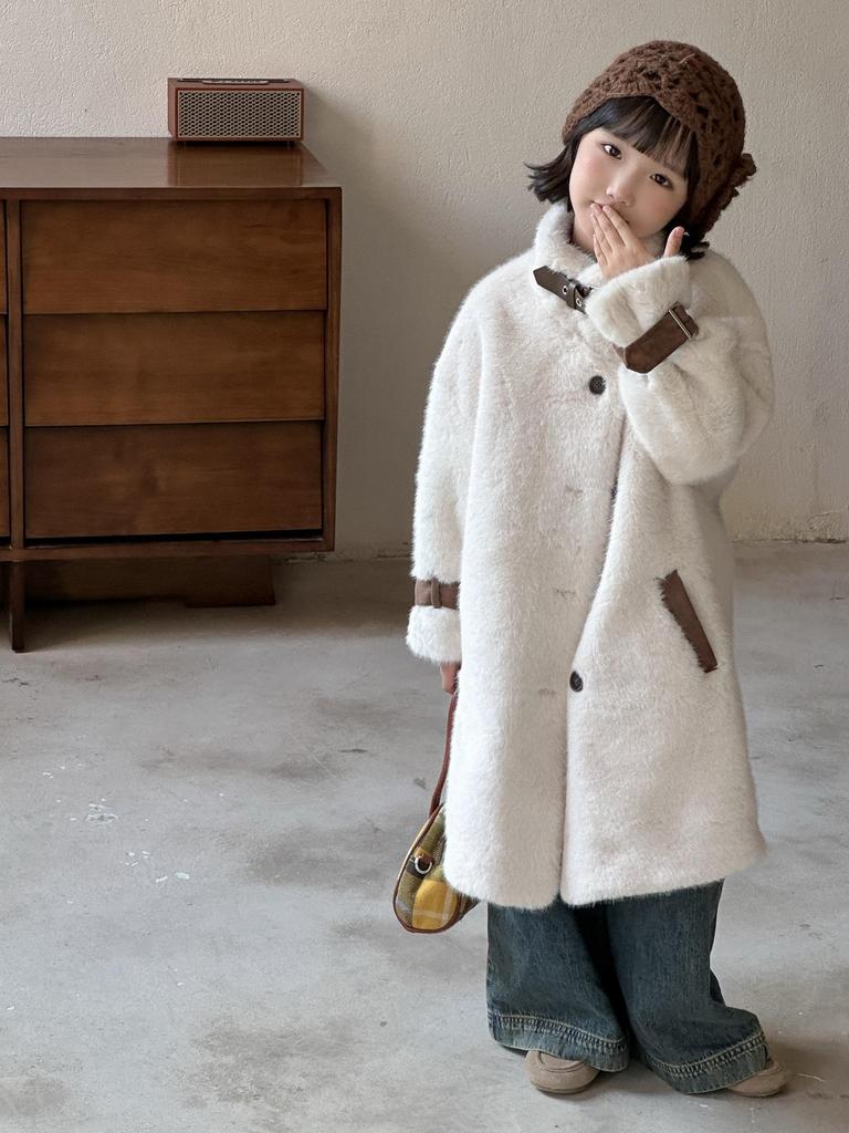 Детское пальто средней длины из искусственного меха норки - Зимняя коллекция 2025