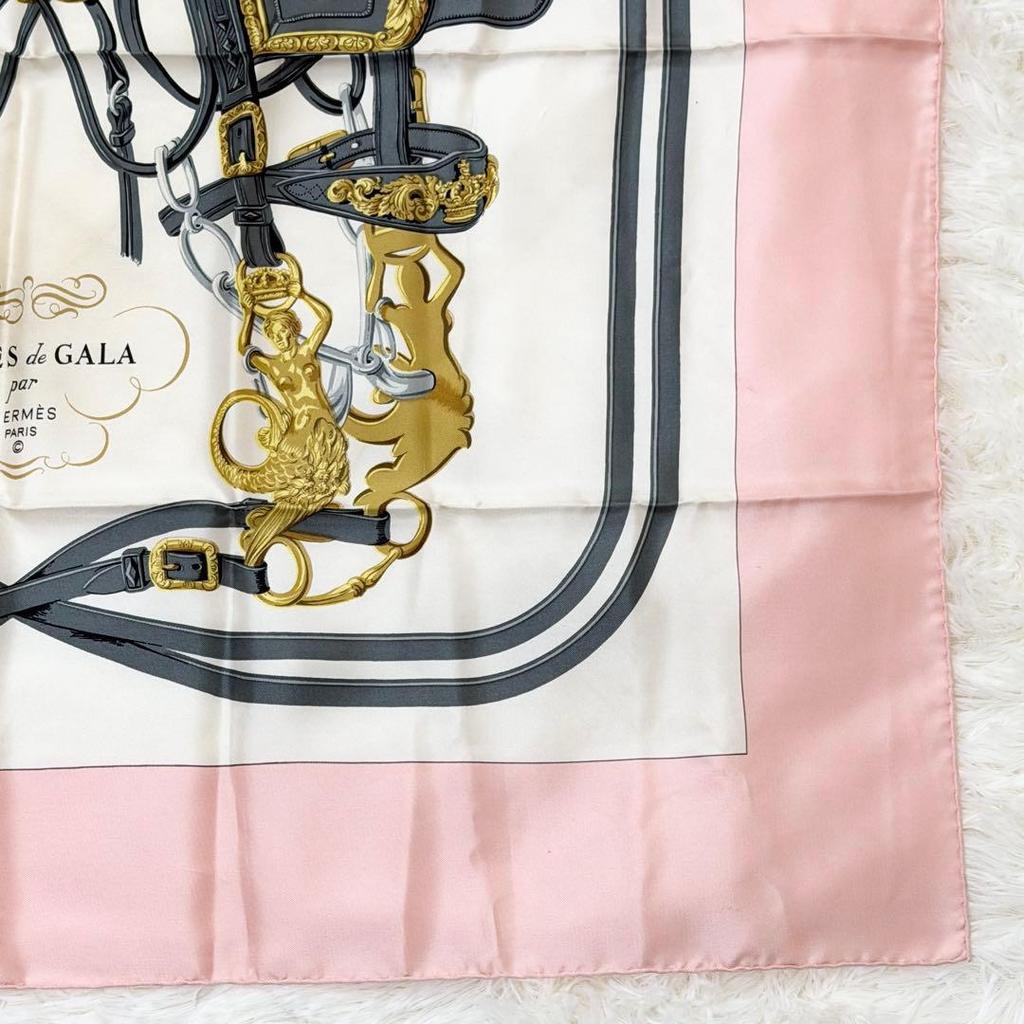 Б/у шелковый платок Hermes Carr 90 BRIDES de GALA розовый