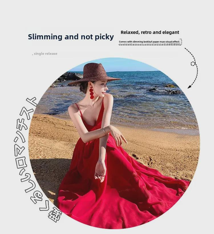 Элегантное красное пляжное платье Fairy: Длинная юбка Sanya Travel с открытой спиной