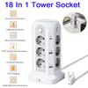 Универсальная удлинительная колодка 18 в 1 с 12 розетками, 4 портами USB, 2 портами Type-C, 4 выключателями, башенной конструкцией, защитой от перенапряжения, шнуром питания 5 м