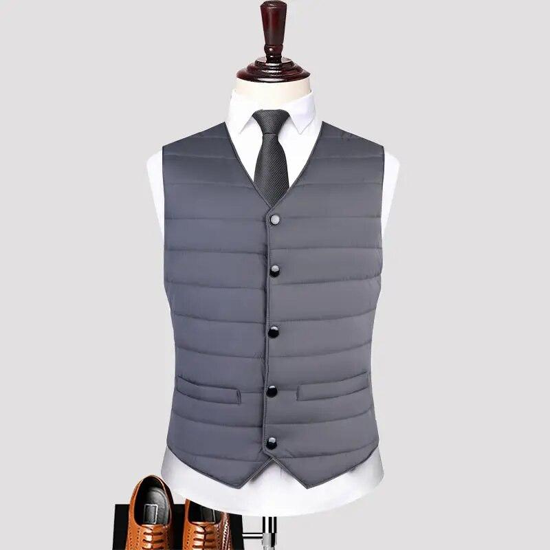 Осень-зима, пуховое хлопковое мужское пальто, жилет, модные кардиганы на пуговицах, утепленные однотонные повседневные куртки без рукавов с v-образным вырезом