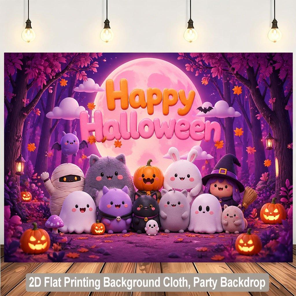 1 piece of 2D flat background cloth Halloween night cute cartoon character party background clothzyc