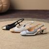 Giant Exquisite Bag Head Sandals Women's Thick Heel Square Head Sheepskin Medium Heel Color Matching Mary Jane Shoes Summer