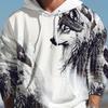 Plus Size, Men's 3D Wolf Print Hoodie, Casual Slightly Stretch Breathable Hooded Sweatshirt For Outdoor