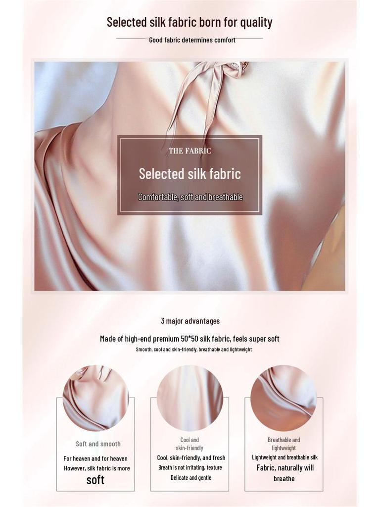 Женская летняя ночная сорочка из ледяного шелка - Модная пижама с коротким рукавом больших размеров