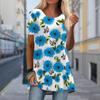 Plus Size Women SpringBlue Chrysanthemum Printed Comfy Short Sleeve Round Collar T-shirt Casual Baggy Mid Length Tee Tops