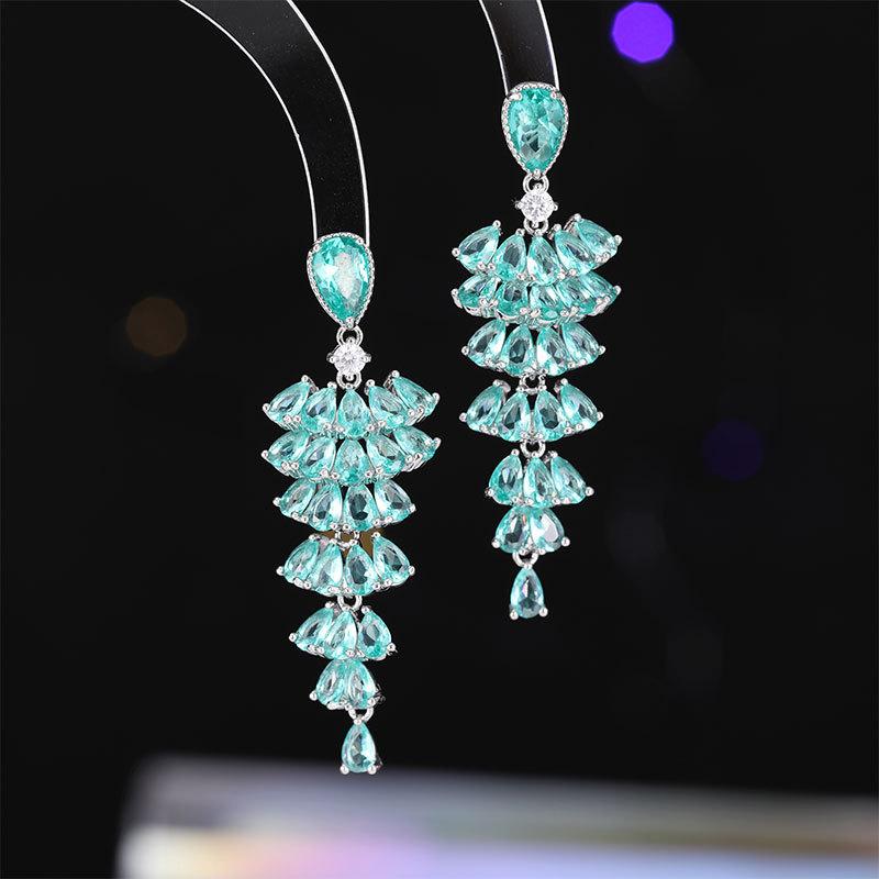 Серьги из циркония в форме веера с бахромой и бриллиантами в стиле тяжелой промышленности, модные, длинные, легкие, роскошные, супер яркие, маленькие серьги-юбки