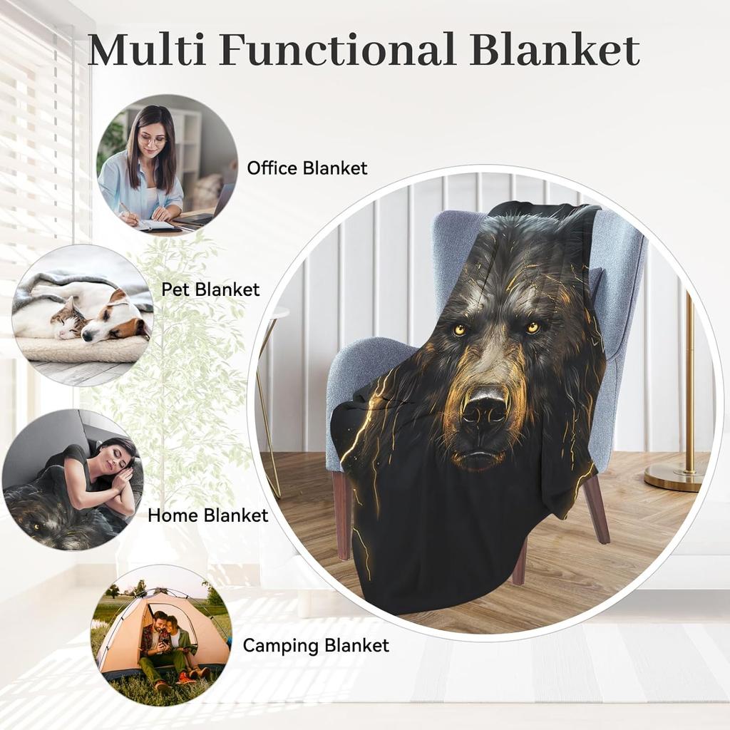 Плед Huke Bear Gifts, Крутой черный золотой огненный молниеносный медведь, Подарки с медведем для взрослых/детей/студентов, Крутой животный принт