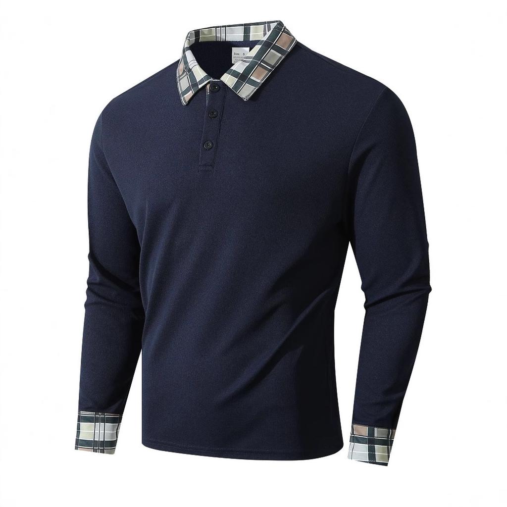 Men S Autumn Outdoor Breathable Long Sleeve Plaid Polo Shirt