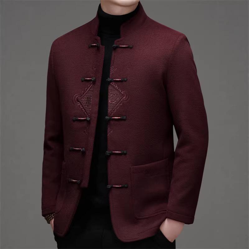 Мужской зимний ретро-пальто в китайском стиле Mancibo со стойкой и съемной пуговицей-лягушкой.