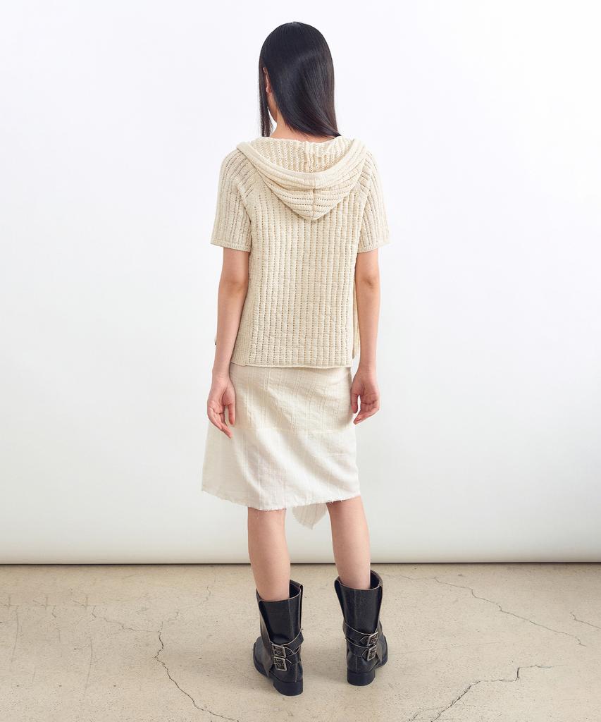 INSILENCE WOMEN Half Sleeve Hooded Zip-Up Knit Ivory