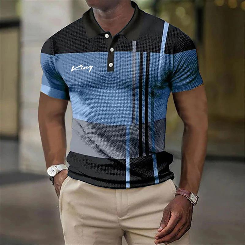 Men Summer Fashion Polo Shirt Slim Fit Short Sleeve Polo Shirt Casual Personality Men Polo Shirt Men Lattice Tops Polo Shirt