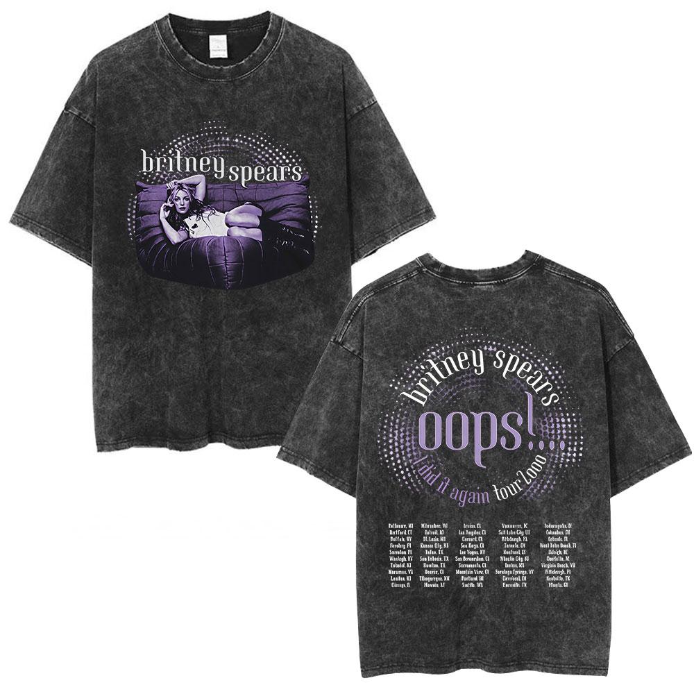 Britney Spears Album Cover Graphic Washed T Shirt Men's Women Fashion Casual Short Sleeve T-shirt Vintage Oversized T-shirts