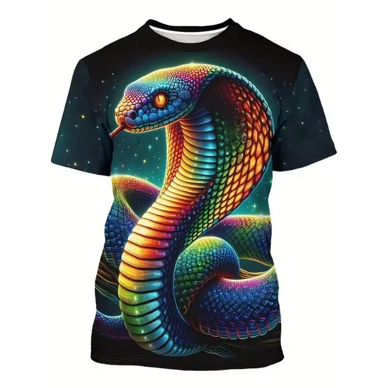 Футболки с 3D-принтом и рисунком змеи, мужские летние футболки с коротким рукавом и круглым вырезом, повседневные футболки, мужские футболки в стиле хип-хоп, уличная одежда