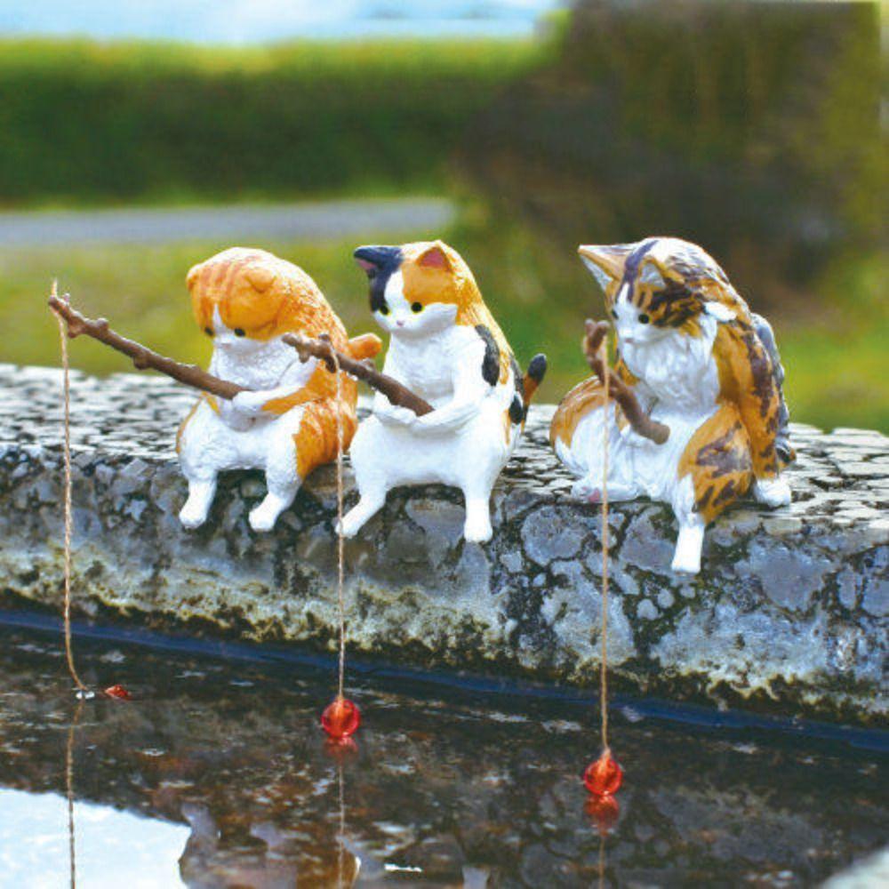 Decor Handicraft Craft Kitten Fishing Ornament Cat Statue Fish Tank Ornaments Miniature Figurines
