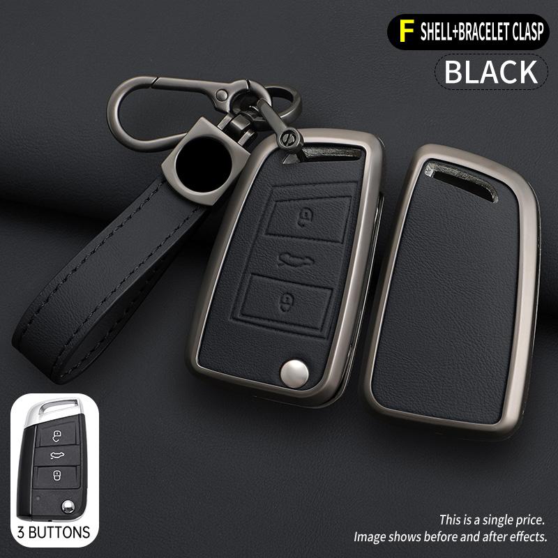 Alloy Leather Car Key Case Cover For VW Volkswagen Golf 7 MK7 Tiguan MK2 For Seat Ateca Leon FR 2 Ibiza Sk