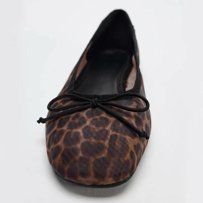 Модные Уютные Балетки из Сетки с Леопардовым Принтом Женские Сексуальные с Круглым Носком и Бантом Дизайнерская Обувь Модные Туфли Мэри Джейн на Мягкой Подошве