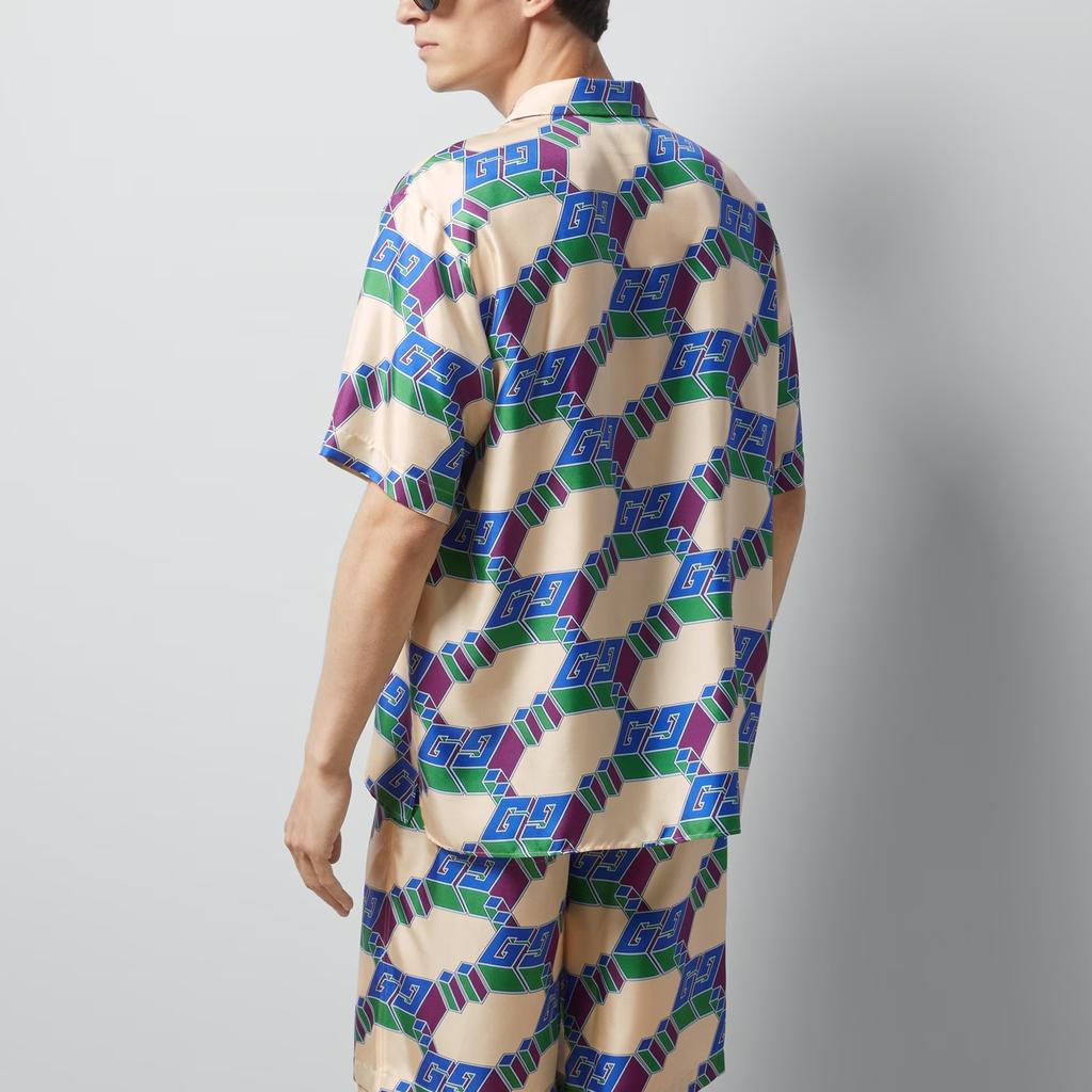 Gucci 3D GG Print Silk Shirt 'Blue Ivory' Men's 770432-ZAPEY-9093