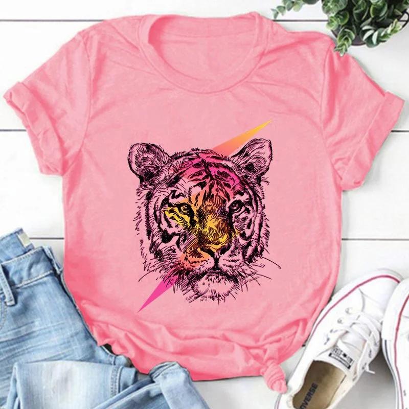 Tiger Graphic Short Sleeve Women Round Neck T-shirt Summer Casual Modal Shirt