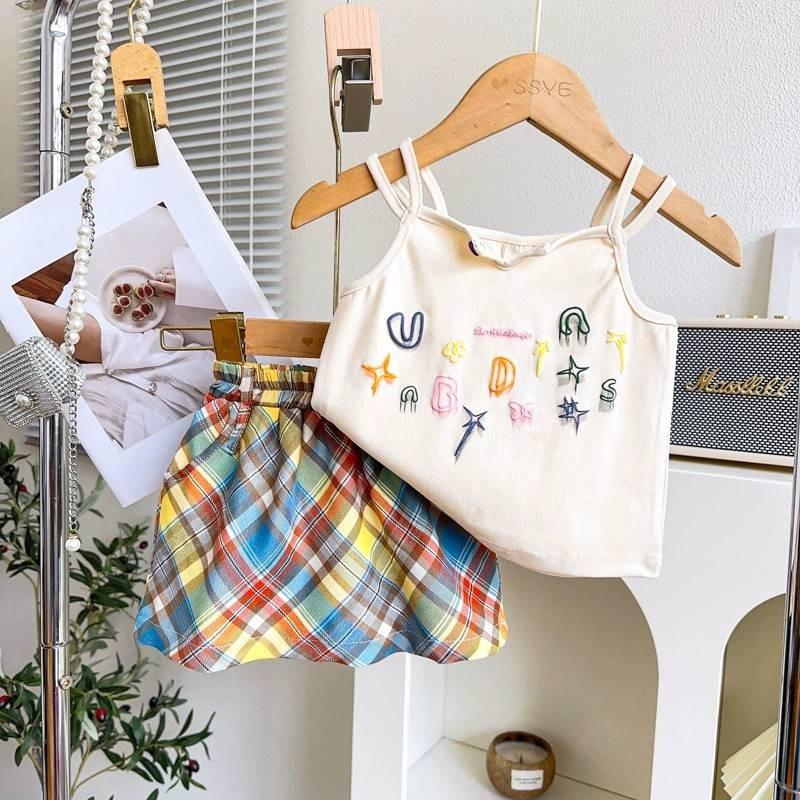 Kids Girl Twopiece Summer Dress Set With Sleeveless Top And Short Skirt For Children 3 To 8