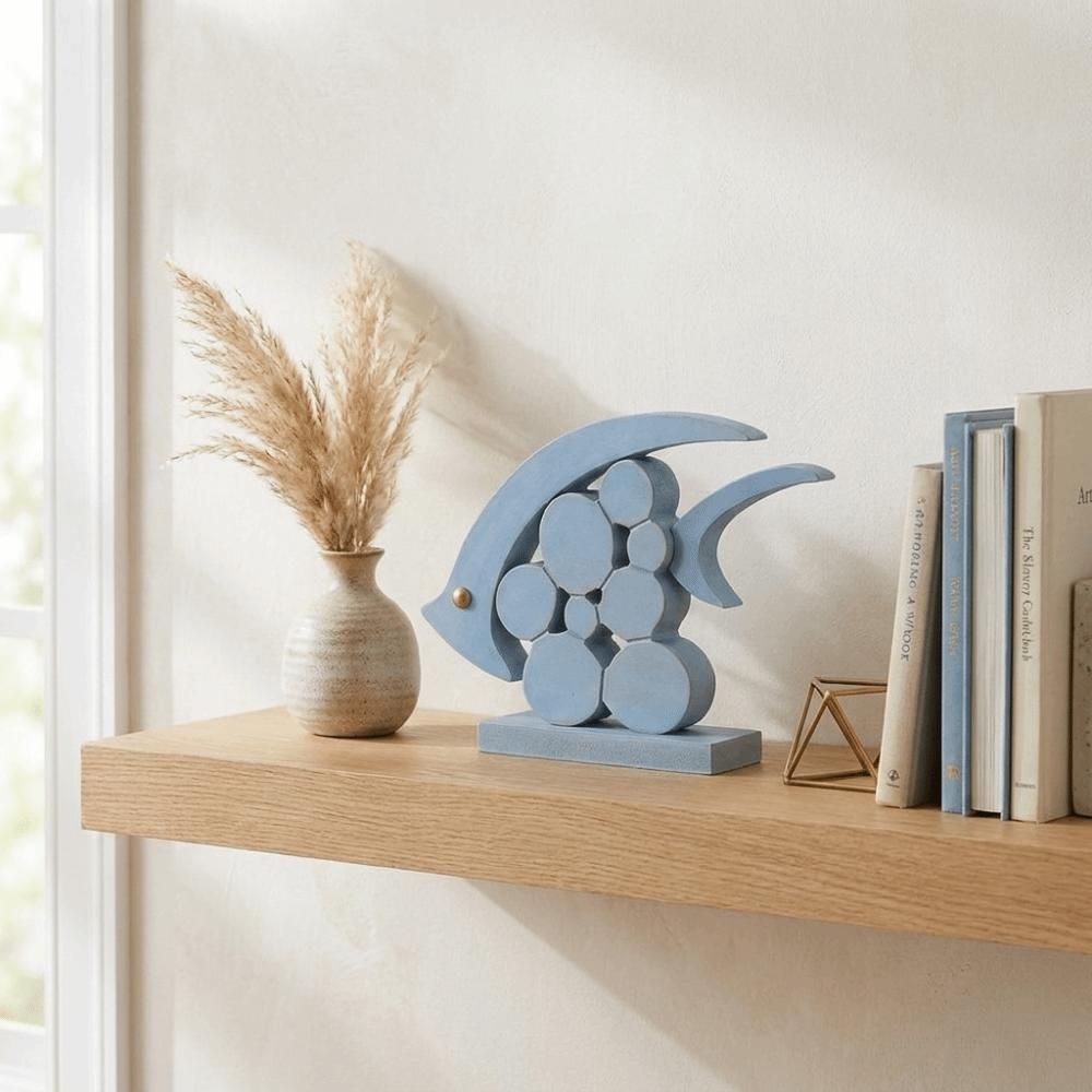 Vintage Wooden Fish Ornaments Mediterranean Style Nautical Fish Decoration Office Desk