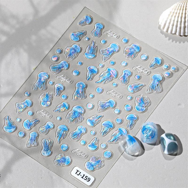1 лист наклейки для ногтей в океанском стиле, летние морские звезды, медузы, ракушки, наклейка для ногтей, тисненая декорация, принадлежности для нейл-арта, салон маникюра