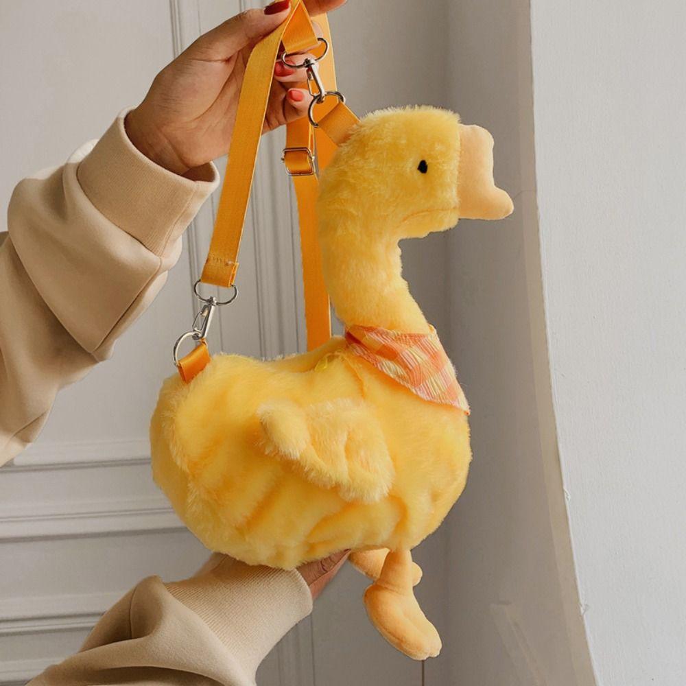 Zipper Big Goose Plush Bag Fluffy Doll Shoulder Bags Portable Cute Duck Crossbody Bag  Travel