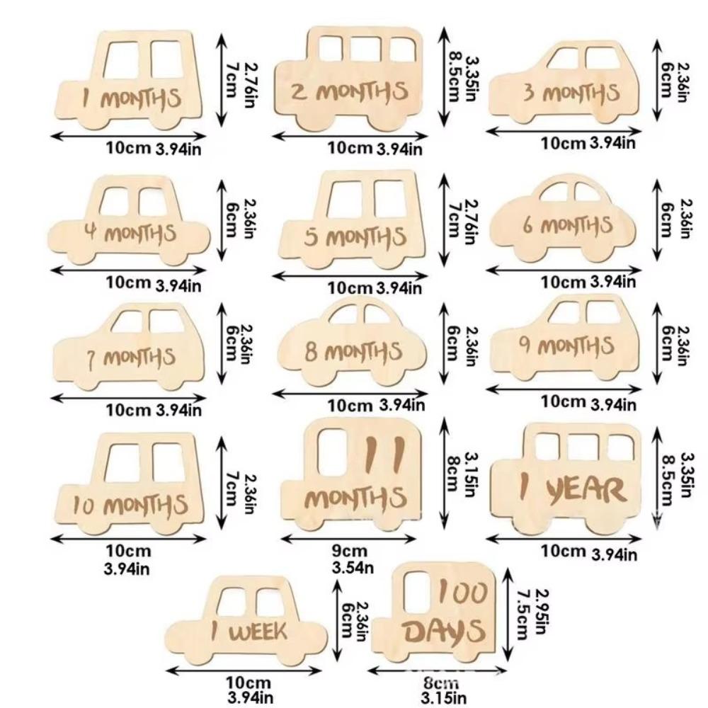 14pcs Cute Wooden Memorial Cards Handmade Baby Growth Cards  Baby Birthing Gift