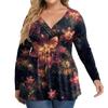 Женская рубашка большого размера с длинным рукавом, принт, плиссированный повседневный топ с V-образным вырезом