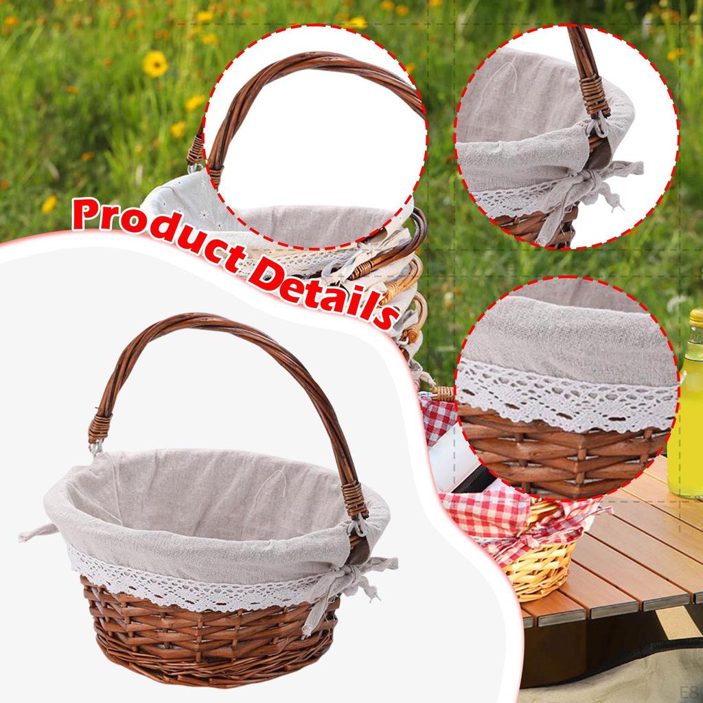 Handwoven Rattan Picnic Storage Basket Circular Shape for Outdoor and Kitchen Handmade Accessory