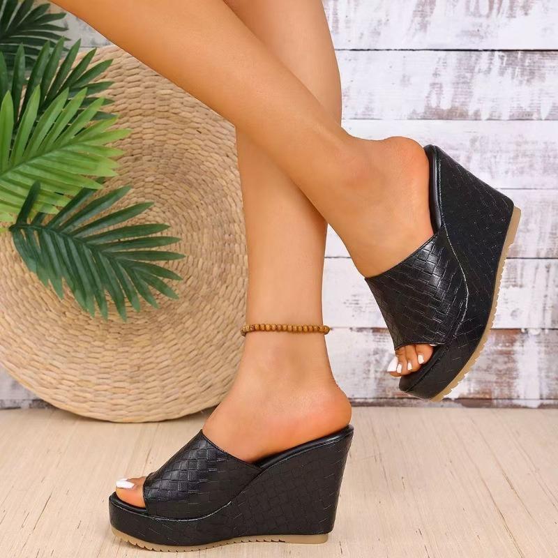 Женские клетчатые сандалии-слайдеры на танкетке, платформе, с открытым носком