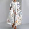 Women's Fashionable Print Round Neck Short Sleeved Loose Hem Pocket Dress