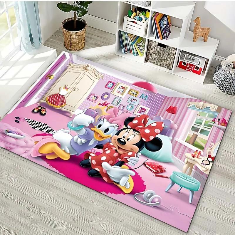 3D Minnie Mouse Daisy Duck Cartoon Themed Carpet Bedroom Living Room Sofa Rug Children's Room Large Area Decor Mat Potdemiel